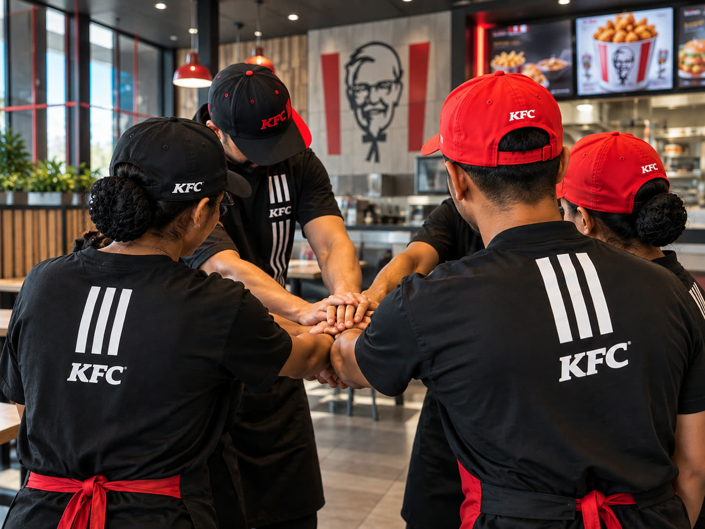 One of our KFC teams coming together before service